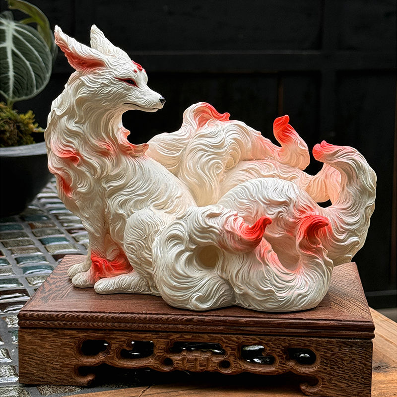 Resin Art Anniversary Gift - Neun-Schwänziger Fuchs Ornamente Buddhistische Tempelstatue Heimdekoration