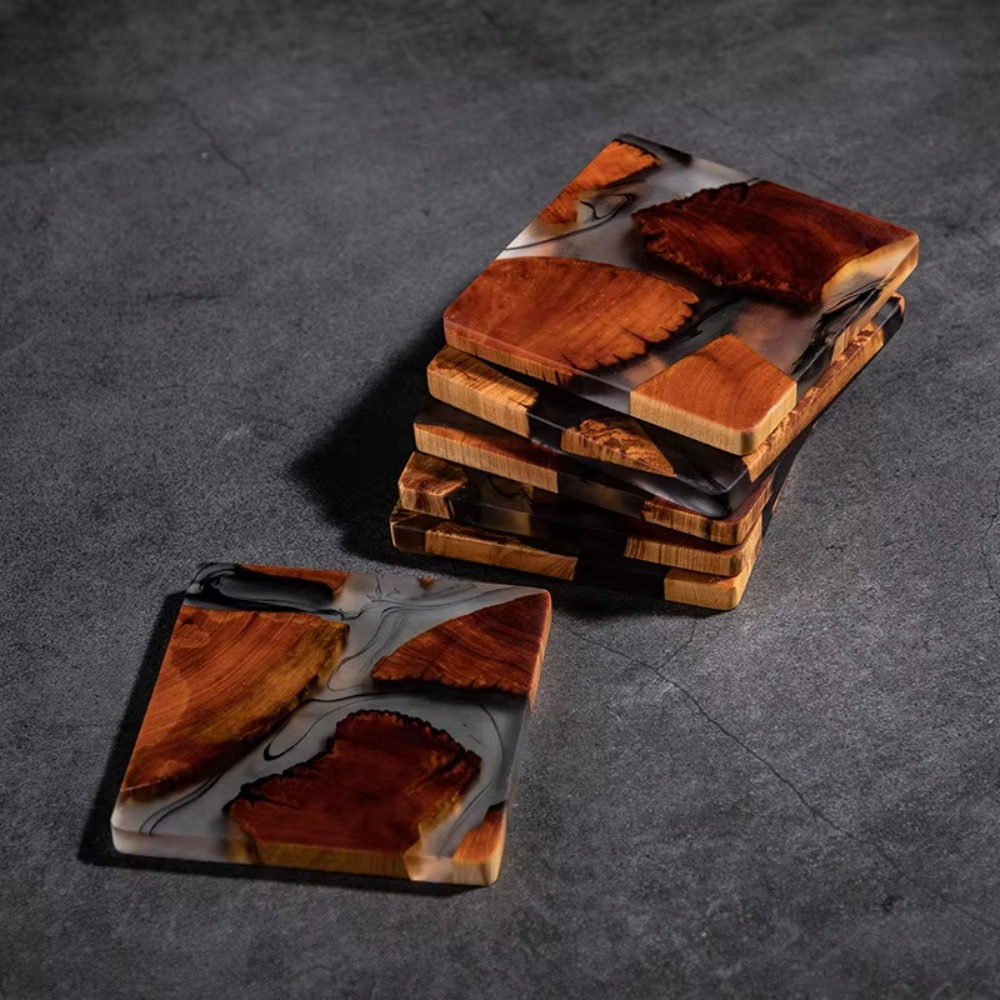 Resin Art Coffee Table - Untersetzer aus Holzharz, quadratisches Tassenkissen, japanischer