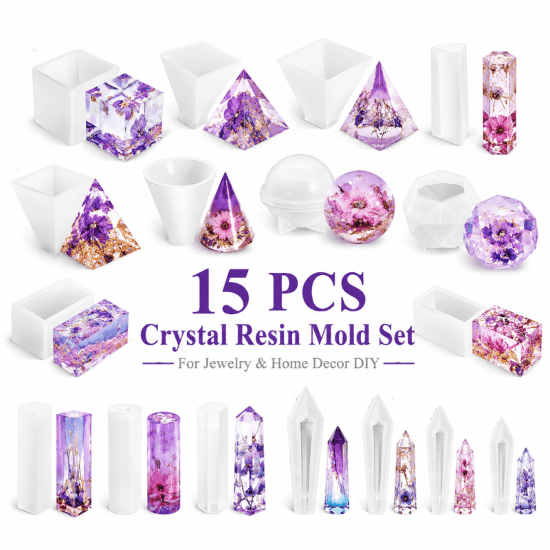 Resin Art Anime - 15-teiliges Kristallharz-Silikonformen-Set, einzigartige Designs für Schmuckaufbewahrung,