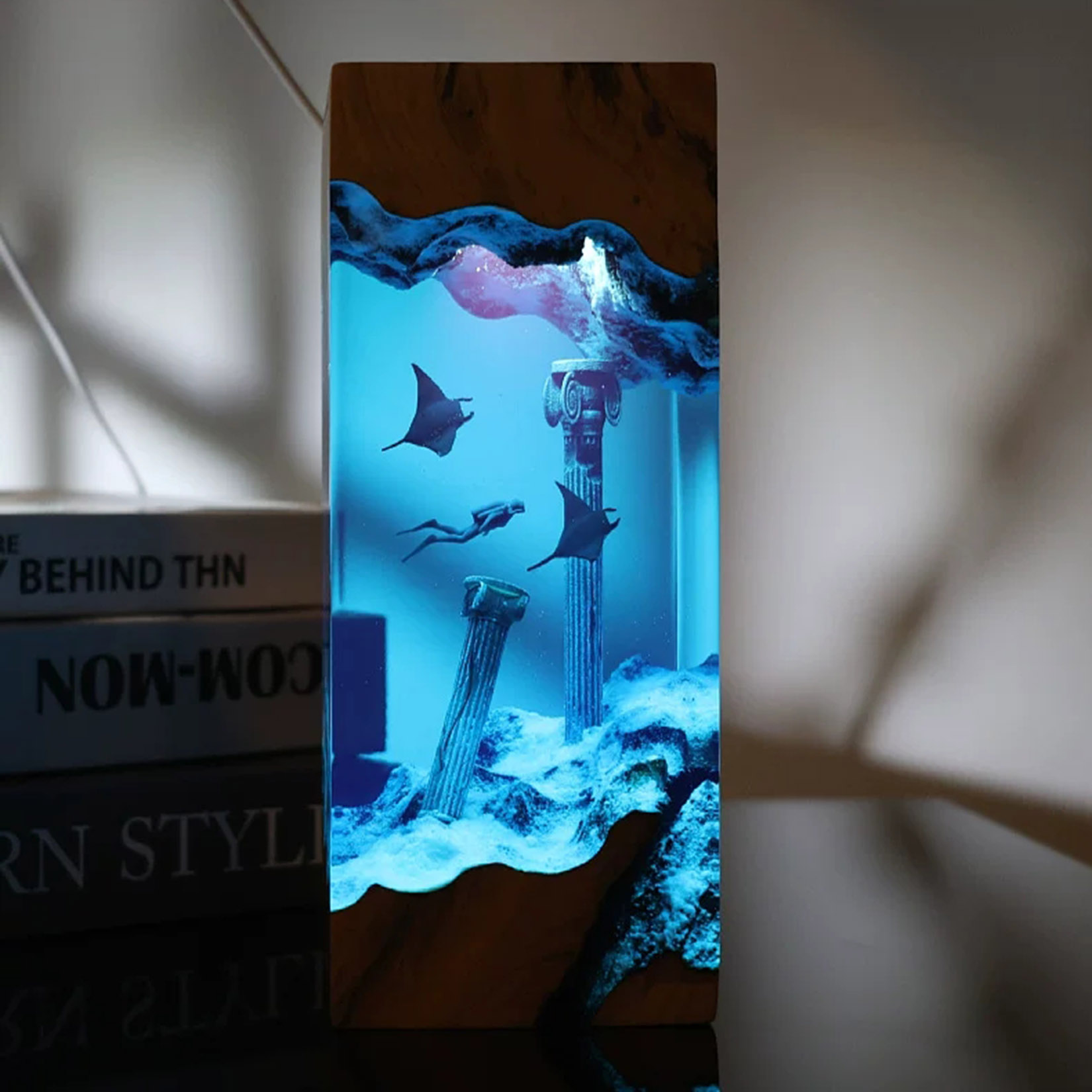 Resin Art Decoration Items - Manta-Rochen Nachtlampe Ozean-Thema Kunstharz-Handwerk Lichtornament Dekorative