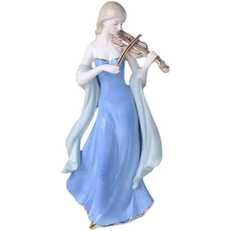 Resin Art Decoration Items - Chinesische Geigenmädchen Keramikfiguren Kunstornamente Wohnzimmer-Einrichtung Büro-Schreibtisch