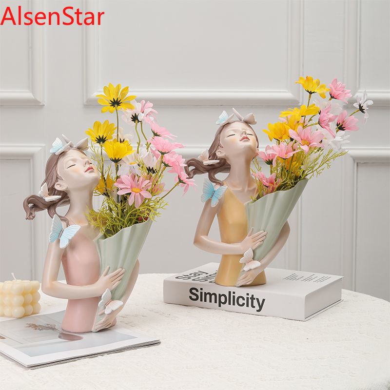 Resin Art Dining Table - Nordische Blumenmädchen-Kunstvase, Kreative Ornamente für Wohnzimmer,